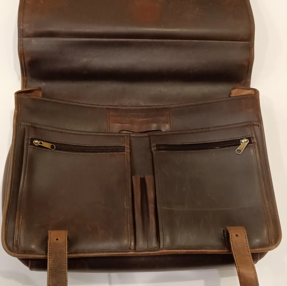 All Leather Distressed Briefcase Portfolio Brown